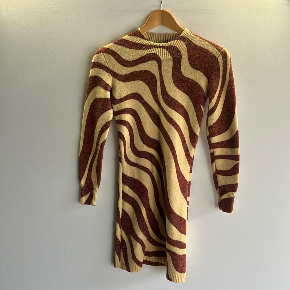 Zara Beige and Brown Patterned Knit Dress